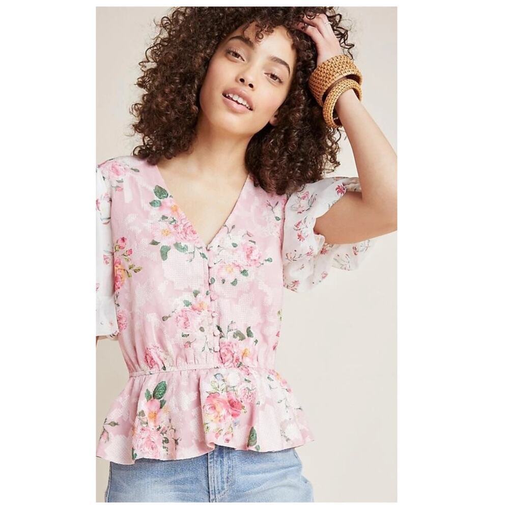 Hemant & Nandita Anthropologie Rose Garden Blouse Size Medium - Picture 11 of 11